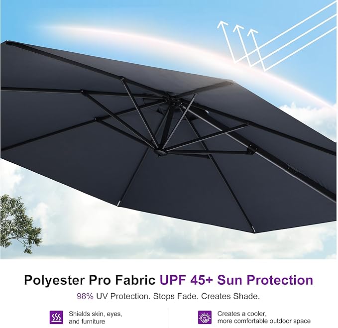 PURPLE LEAF 11 Feet Patio Umbrella with Base Outdoor Cantilever Round Umbrella Aluminum Offset Umbrella with 360-degree Rotation for Garden Deck Pool Patio, Grey
