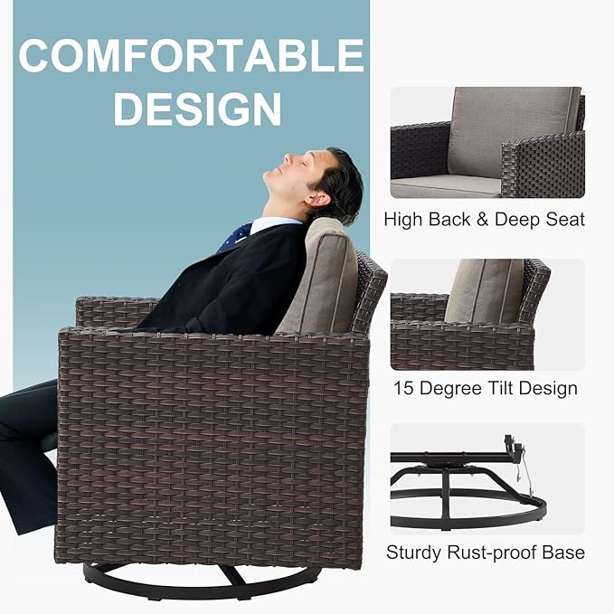 Belord 7 Piece Outdoor Furniture Patio Wicker Sofa Set, Oversize Outdoor Swivel Rocker Chairs with Rattan Ottomans, Conversation Sets Patio Furniture Come with Removable Washable