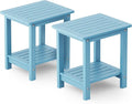 YEFU Outdoor Side Table for Patio: 16" HIPS Weather - Resistant Adirondack Tables Set of 2 - Small Square End Tables for Backyard Pool Porch Balcony - Indoor Outdoor Double Layer Table Blue