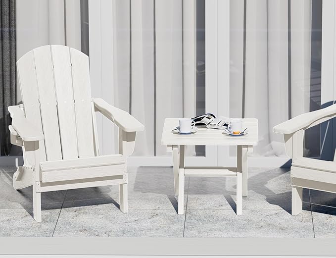 SERWALL Folding Outdoor Side Table Set of 4, Small Adirondack Side Table, White