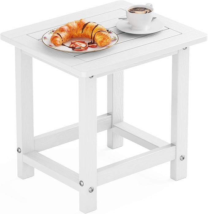 YEFU Outdoor Side Table for Patio: 16" HIPS Weather - Resistant Adirondack Tables - Waterproof Small Square End Tables for Backyard Pool Porch Balcony - Indoor Outdoor Durable Table White