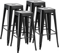 Furmax 30 Inch Metal Bar Stools Set of 4, Counter Height Backless Stools, Industrial Bar Chairs Patio Stool Stackable Backless Stool for Kitchen/Dining Room/Bistro/Patio Indoor Outdoor (Dark Black)
