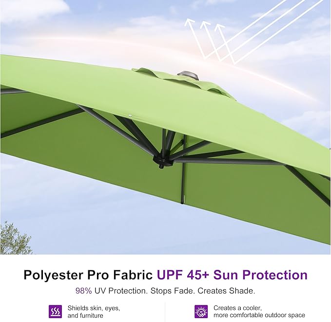 PURPLE LEAF 10 Feet Patio Umbrella Outdoor Cantilever Square Umbrella Aluminum Offset Umbrella with 360-degree Rotation for Garden Deck Pool Patio Apple Green