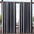 Exclusive Home Canopy Stripe Indoor/Outdoor Grommet Top Curtain Panel, 54"x84", Navy / Sand, Set of 2