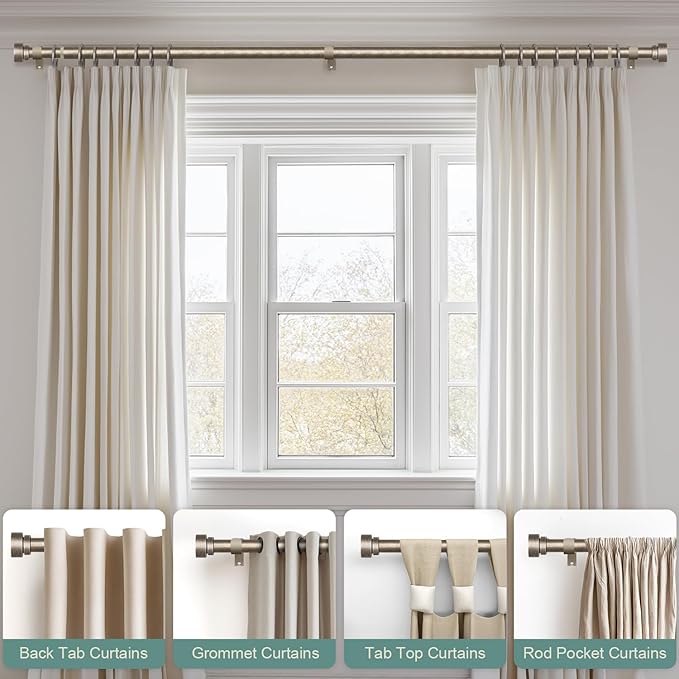 2 Pack Retro Silver Curtain Rods Set for Windows 48 to 84 Inches Adjustable Length Heavy Duty 1" Diameter Window Curtain Rod with Decorative Finials for Outdoor Bedroom Kitchen Living Room Farmhouse