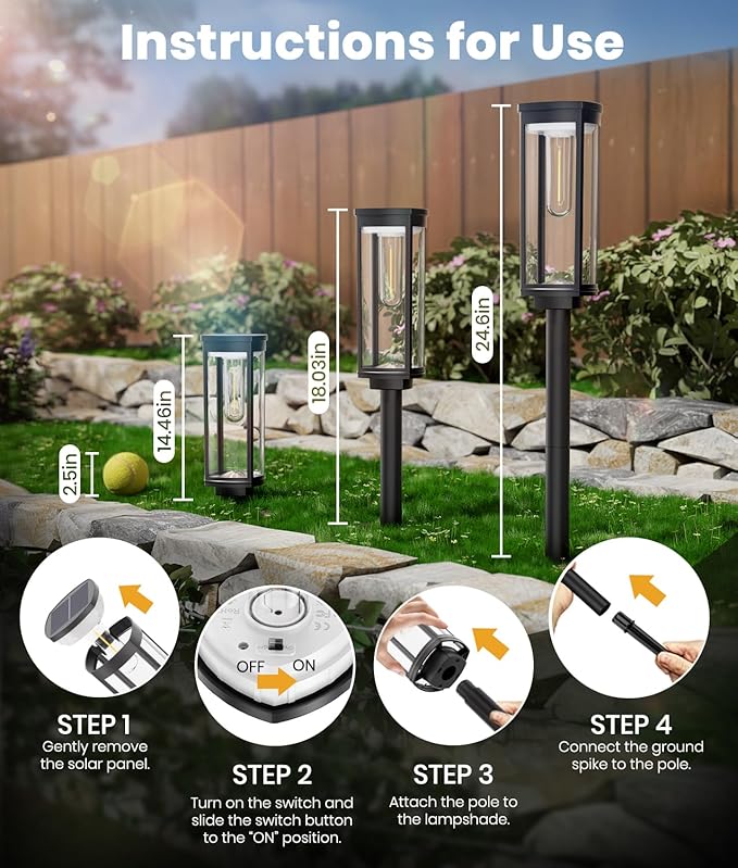Solar Pathway Lights Outdoor Waterproof 4 Pack Upgraded Solar Walkway Landscape Lighting Outside Driveway Lights,Auto On/Off for Yard Lawn Patio (Cool White)