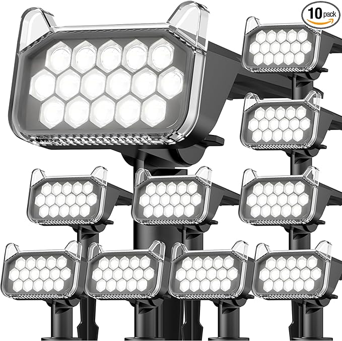 WdtPro Solar Spot Lights Outdoor Waterproof, Bright Solar Lights Outdoor with 16 Extra-Large LEDs, 3 Modes Landscape Spotlights, 2-in-1 Solar Powered Light for Yard Flag Garden, 10 Pack, Cool White