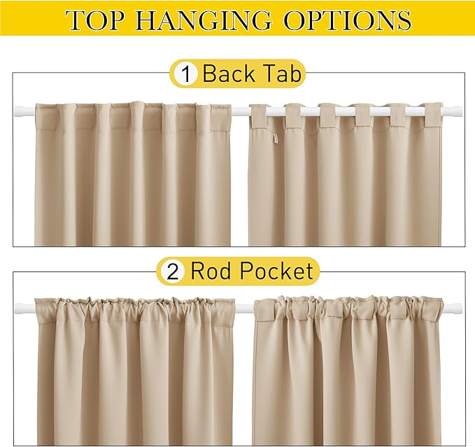 NICETOWN 2 Panels Outdoor Curtains Waterproof Pocket & Back Tab on Top & Bottom, Thermal Insulated Windproof Sun Blocking Outside Privacy Drapes for Patio with Fixed Rope, W84 x L95, Biscotti Beige