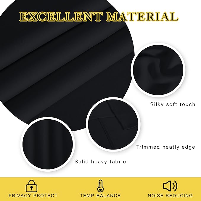 NICETOWN Bedroom Black Out Curtain 54 inches Long - Solid Thermal Insulated Grommet Blackout Window Treatment Sound/Light Blocking for Basement (1 Panel, W66 x L54, Black)