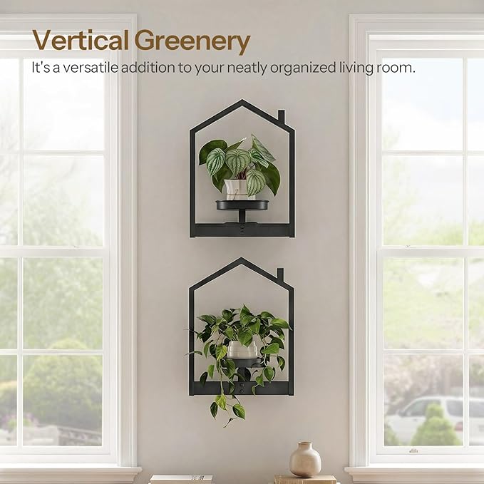 HOOBRO Wall Plant Holder, Wall Planters for Indoor Plants Set of 3, Plant Hanger Indoor Window Plant Shelves for Indoor Outdoor Decor, Black BK08HJP301