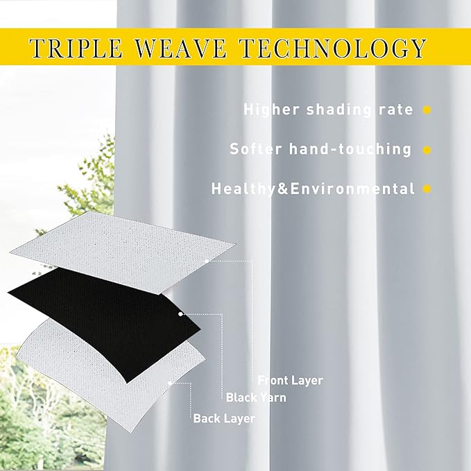 NICETOWN 2 Panels Windproof Outdoor Curtains for Patio Waterproof, Extra Wide Grommet & Back Tab on Top & Bottom Thermal Insulated Sun Blocking Drapes with Rope for Deck, Greyish White, W100 x L95