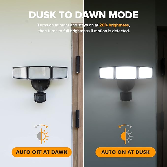 LUTEC 2 Pack 72W 7500LM LED Security Lights Motion Sensor Light Outdoor, 5000K Daylight, IP65 Waterproof, Dusk to Dawn, 3-Head Motion Detected Flood Light for Garage, Yard, Porch(Black)