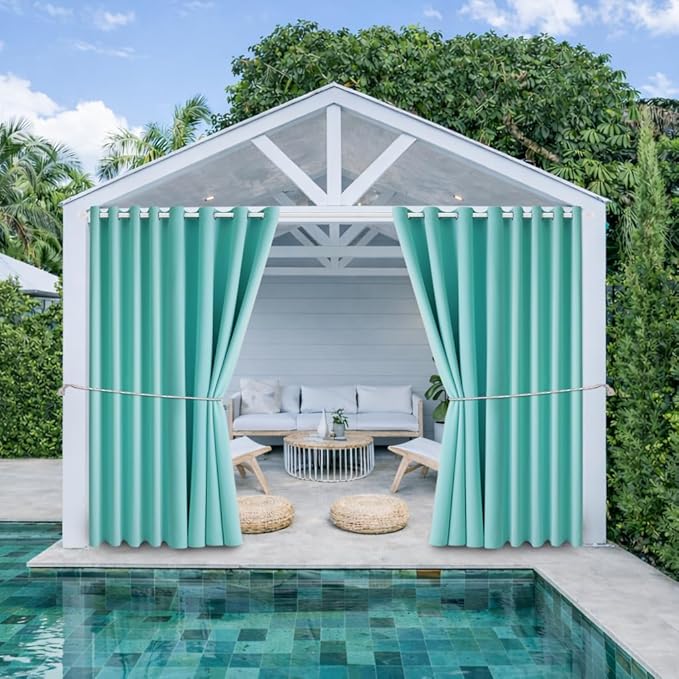 Waterproof Outdoor Curtain W105 x L108 - Grommet Top Sunlight Blocking Window Treatment Drapes Blackout Curtains for Home Bedroom Living Room Outdoor Patio Porch Pergola, Teal Blue, 2 Panels