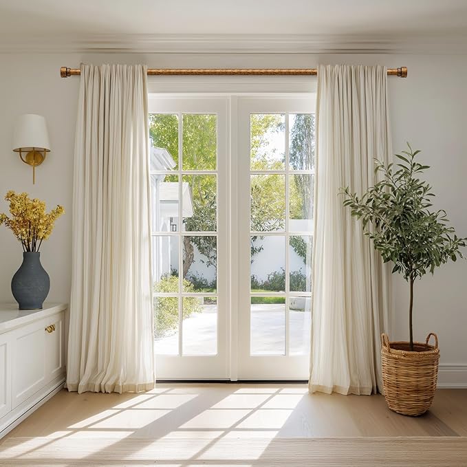 2 Pack Retro Gold Curtain Rods Set for Windows 28 to 48 Inches Adjustable Length Heavy Duty 1" Diameter Window Curtain Rod with Decorative Finials for Outdoor Bedroom Kitchen Living Room Farmhouse