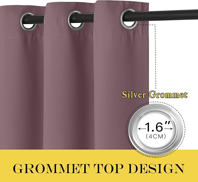 NICETOWN Room Darkening Short Curtain 54 inches Long for Living Room, Grommet Sound Reducing Thermal Insulated Curtains for Bedroom Nursery Window, 46W x 54L, 1 Piece, Dry Rose