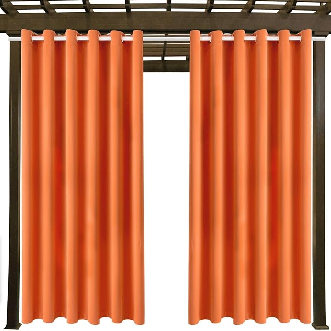 Waterproof Outdoor Curtain W84 x L120 - Grommet Top Sunlight Blocking Window Treatment Drapes Blackout Curtains for Home Bedroom Living Room Patio Pergola Cabana Gazebo (Orange, 2 Panels)