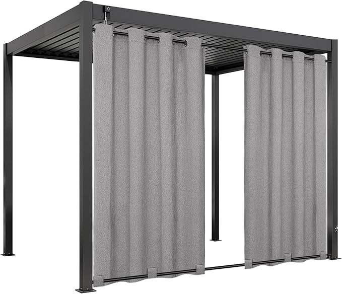 Easy-Going Linen Look Outdoor Curtains Waterproof Windproof Porch Curtains, Soft Thicken Outdoor Privacy Curtains for Patio, Gazebo, Grommet Top and Tab Bottom Drape, 1 Panel, 54x120 inch, Grey