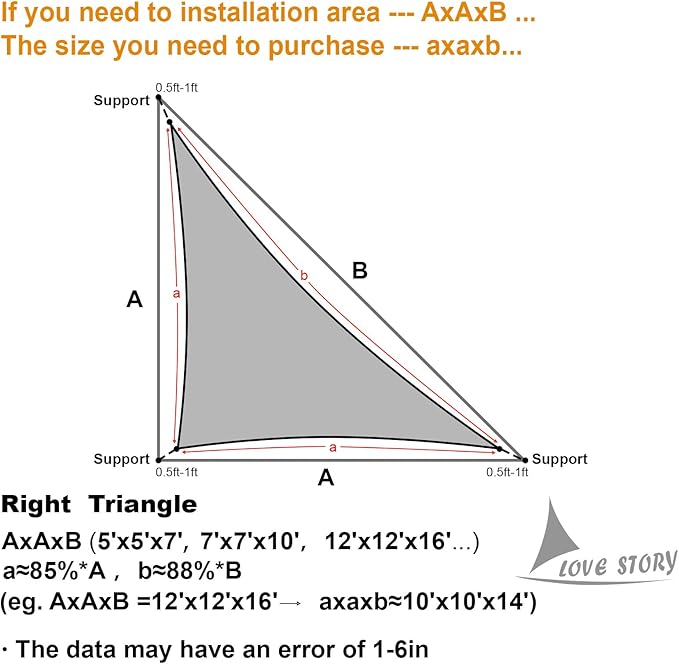 LOVE STORY Custom Size 12'x14'x18.4' Silver Grey Sun Shade Sail Triangle Sunshade Fabric Awning Canopy for Patio Backyard Carport Pergola (Customized)
