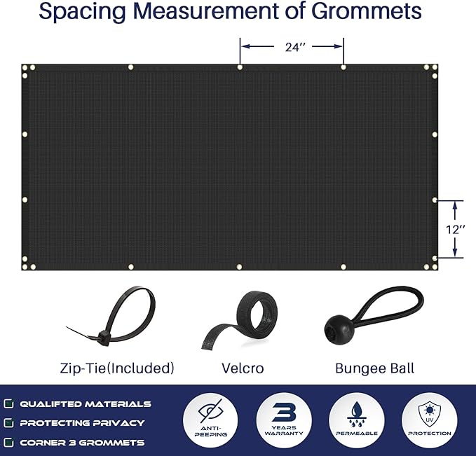 Windscreen4less Privacy Fence Screen Heavy Duty Windscreen Fencing Mesh Fabric Shade Net Cover with Brass Grommtes for Outdoor Wall Garden Yard Pool Deck, 6'x280' Black