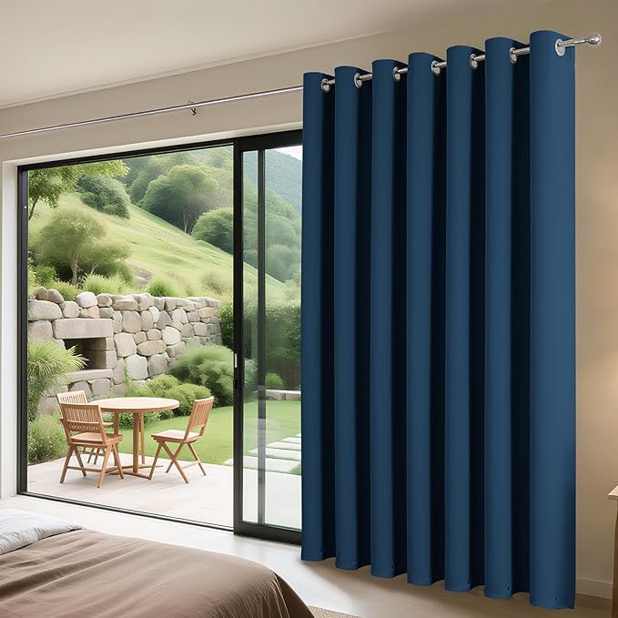 Joydeco Blackout Patio Sliding Door Curtains 96 Inches Long, Grommet Privacy Room Divider Curtains, Extra Wide Thermal Blackout Drapes for Bedroom Living Room (Navy Blue, 60Wx96L, 1 Panel)