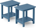 YEFU Outdoor Side Table for Patio: 16" HIPS Weather - Resistant Adirondack Tables Set of 2 - Small Square End Tables for Backyard Pool Porch Balcony - Indoor Outdoor Double Layer Table Navy Blue Blue