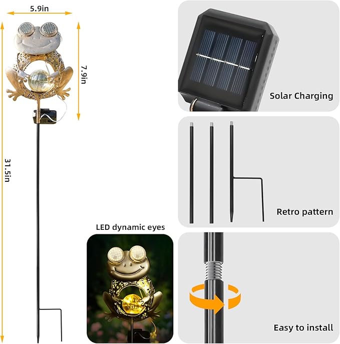 Solar Lights Outdoor Decor, Solar Frog Yard Decorations Outdoor, Garden Decorative, IP65 Waterproof, Gifts for Women Mom, for Yard Patio Lawn Pathway Landscape