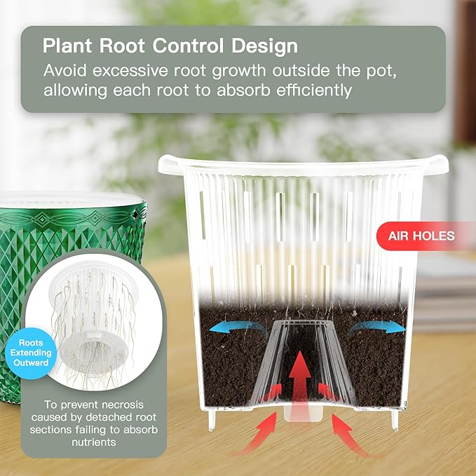 QCQHDU 2 Pack Self Watering Pots, 5.7 Inch Flower Pots with Drainage Holes and Water Filling Port, Garden Planter for Indoor Outdoor Plants (Emerald)