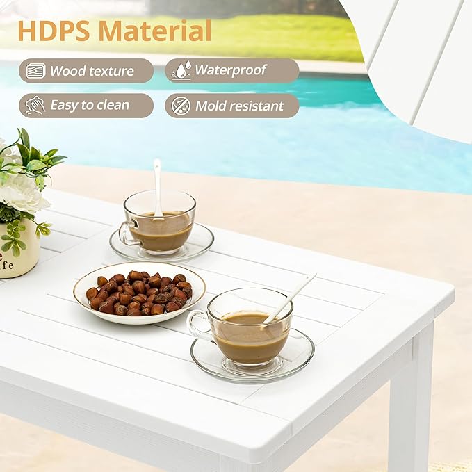 LUE BONA Outdoor Coffee Table Rectangle, HDPS Patio Coffee Tables for Outside, All Weather Patio Coffee Table with Slatted Tabletop for Deck, Garden, Balcony, Indoor or Outdoor Use, White