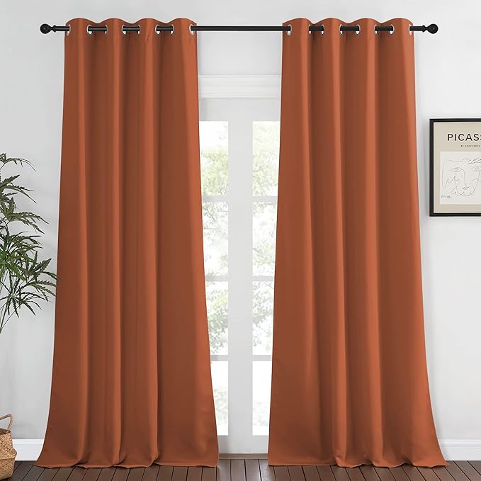 NICETOWN Blackout Living Room Curtain 108 inches Length - Grommet Thermal Insulated Cold & Heat Blocking Window Treatment Sound Reducing Drape for Bedroom (Burnt Orange, 1 Panel, W52 x L108)