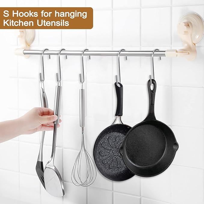 30 Pack Heavy Duty S Hooks Pan Pot Holder Rack Hooks Hanging Hangers S Shaped Hooks for Kitchenware Pots Utensils Clothes Bags Towels Plants -4 Inch