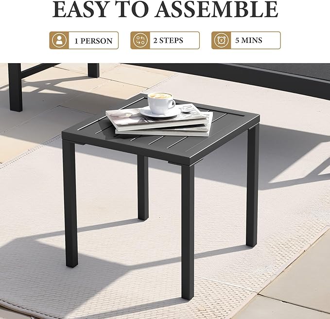 Crestlive Products Aluminum Outdoor Side Table Set of 2, Pool Lounge Chair Side Table, Weather Resistant Small Square Coffee End Table for Patio, Yard, Garden, Porch, Deck, Outdoor