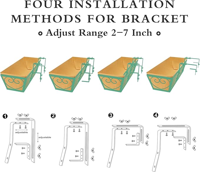 2 Pack 24 Inch Window Boxes Planters Railing Planter Box with Adjustable Brackets for Porch Fence Patio Balcony Hanging Flower Baskets with Woven Fabric for Outdoor Garden Decor - Green