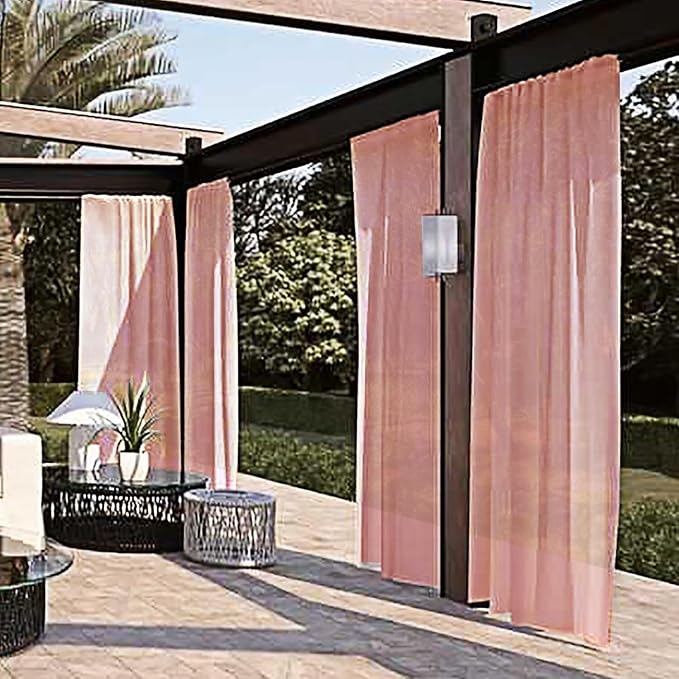 SpaceDresser Waterproof Outdoor Sheer Curtains for Patio - 2 Panels Rod Pocket Indoor Voile Sheer Curtain for Living Room,100W x 84L inch, Blush