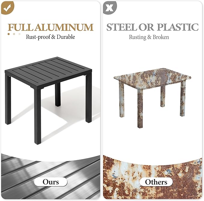 Crestlive Products Outdoor Side Table Set of 2, Aluminum Rectangular Side/End Table, Small Patio Coffee Bistro Table for Outdoor Indoor (Black)