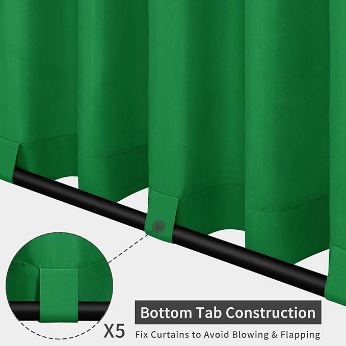 Easy-Going Outdoor Patio Curtains Detachable Tab Top Windproof Weatherproof Curtain for Cabana, Porch, Pergola and Gazebo, Tab Bottom Drape, 2 Panels, 110W x 120L inch, Green