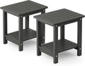 YEFU Outdoor Side Table for Patio: 16" HIPS Weather - Resistant Adirondack Tables Set of 2 - Small Square End Table for Backyard Living Room Bedroom - Indoor Outdoor Double Layer Table Dark Grey