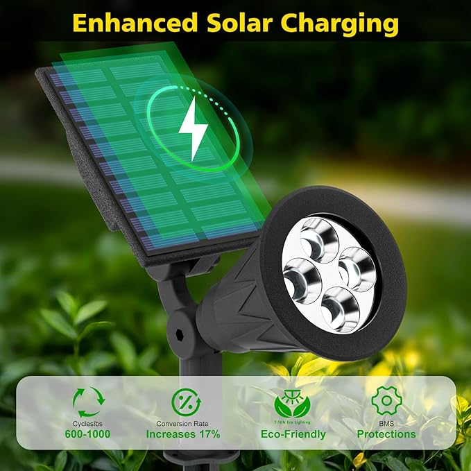 T-SUN Green Solar Spotlights, Green Solar Lights Outdoor, Auto-ON/Off 180°Angle Adjustable Solar Lights for Tree, Patio, Yard, Garden, Driveway, Pool Area (Green-2pack)