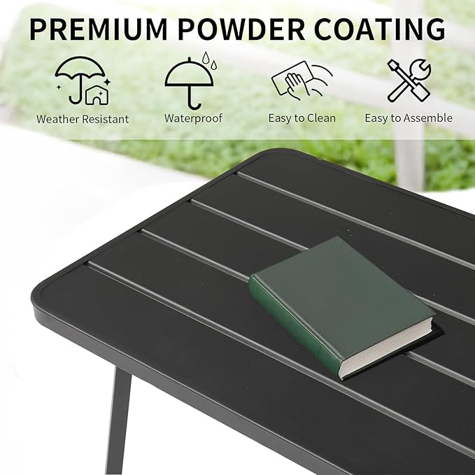 VINGLI Small Steel Outdoor Patio Coffee Table, Weather Resistant Metal Outdoor Large Side Table for Patio Balcony Porch and Living Room, Rectangle, Black (Rectangle)