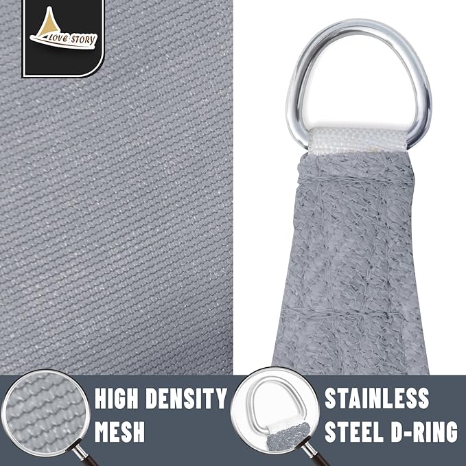 LOVE STORY Custom Size 9'x9' Silver Grey Sun Shade Sail Rectangle UV Block Canopy Patio Sail Sunshades Fabric for Outdoor Garden Carport (We Make Custom Size)