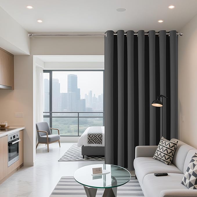Joydeco Blackout Patio Sliding Door Curtains 96 Inches Long, Grommet Privacy Room Divider Curtains, Extra Wide Thermal Blackout Drapes for Bedroom Living Room (Grey, 60Wx96L, 1 Panel)