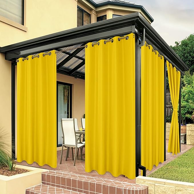 BONZER Waterproof Outdoor Curtains for Patio Porch Pergola Cabana Light Filtering Privacy Grommet Indoor Curtain Panels for Bedroom Living Room, 1 Panel, 54W x 120L inch, Yellow