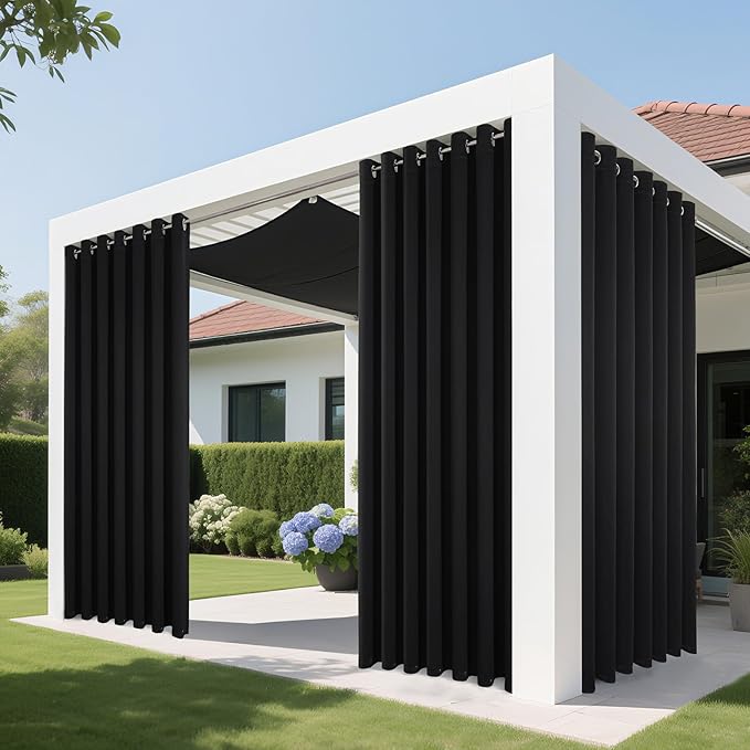 Joydeco Blackout Patio Sliding Door Curtains 90 Inches Long, Grommet Privacy Room Divider Curtains, Extra Wide Thermal Blackout Drapes for Bedroom Living Room (Black, 60Wx90L, 1 Panel)