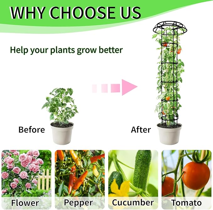 2-Pack 77-Inch Garden Trellis for Climbing Plants,Heavy-Duty Metal Obelisk with Mushroom Top,Stable Support for Potted Clematis,Tomato,Cucumber,Rose,Pea & Vine