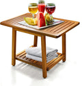 ENKEZI Acacia 24 Inches Outdoor Side Table, 2-Tier Sturdy Patio, End Table Weather Resistant, Strong Stability Side Table for Patio, Pool, Porch, Teak Finish (Large)