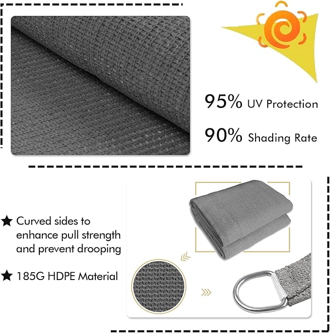 KANAGAWA 10'X20' Dark Gray Custom Size Sun Shade Sail Rectangle UV Block Canopy Cover for Patio Backyard Lawn Garden Outdoor (Customized Available)