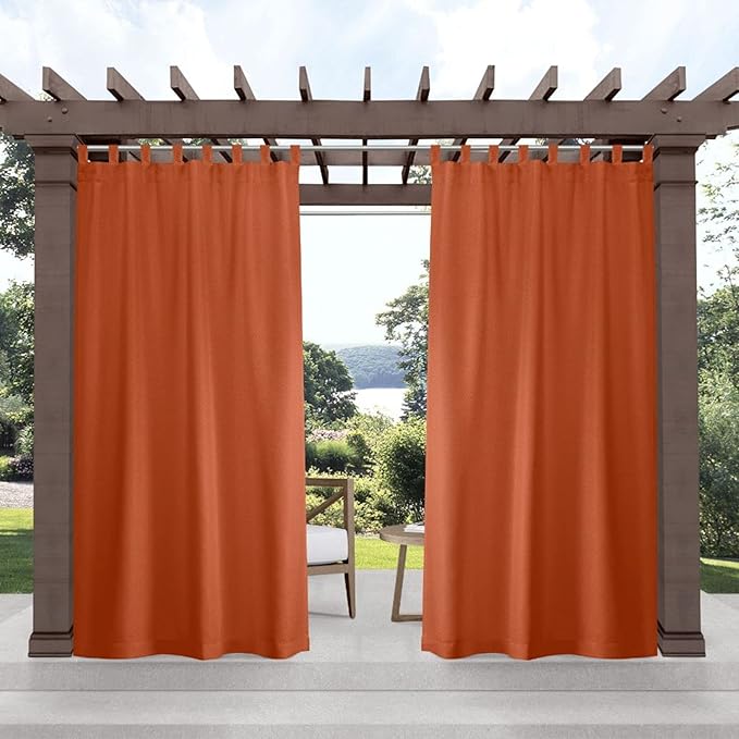 Exclusive Home Cabana Solid Indoor/Outdoor Light Filtering Hook-and-Loop Tab Top Curtain Panel Pair, 54"x120", Mecca Orange