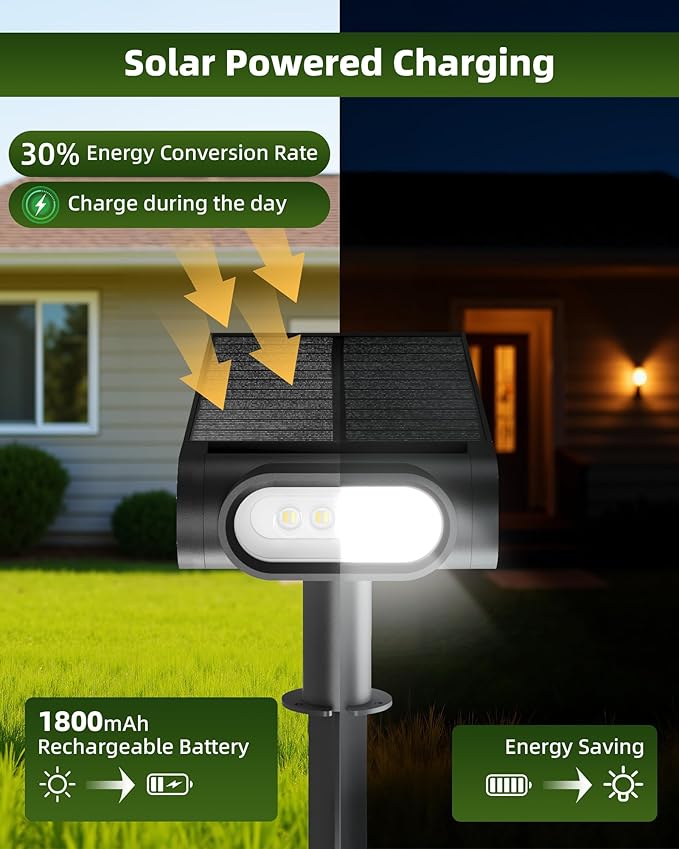 EZVALO Solar Spot Lights Outdoor IP67 Waterproof, Adjustable Solar Landscape Lights, 3 Lighting Modes Solar Spotlights for Outside Yard Garden Plant Trees Pathway Flag (Cool White-6Pack)