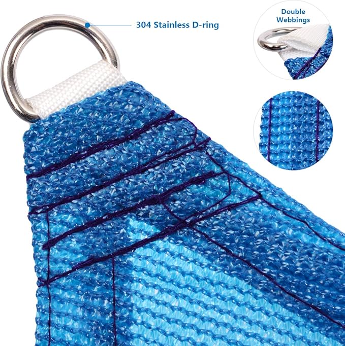 Eden's Decor Straight Flat-Edged Sun Shade Sail Rectangular 14' x 22' Blue UV-Blocking Outdoor Canopy Fabric Cloth Awning for Pergola Patio Garden Backyard Custom Size