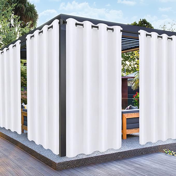 PureFit Outdoor Curtains for Patio Waterproof Weatherproof, UV Resistant Outside Curtains for Gazebo, Front Porch, Pergola, Sun Blocking Privacy Curtain, 52W x 84L inch, 1 Panel, White
