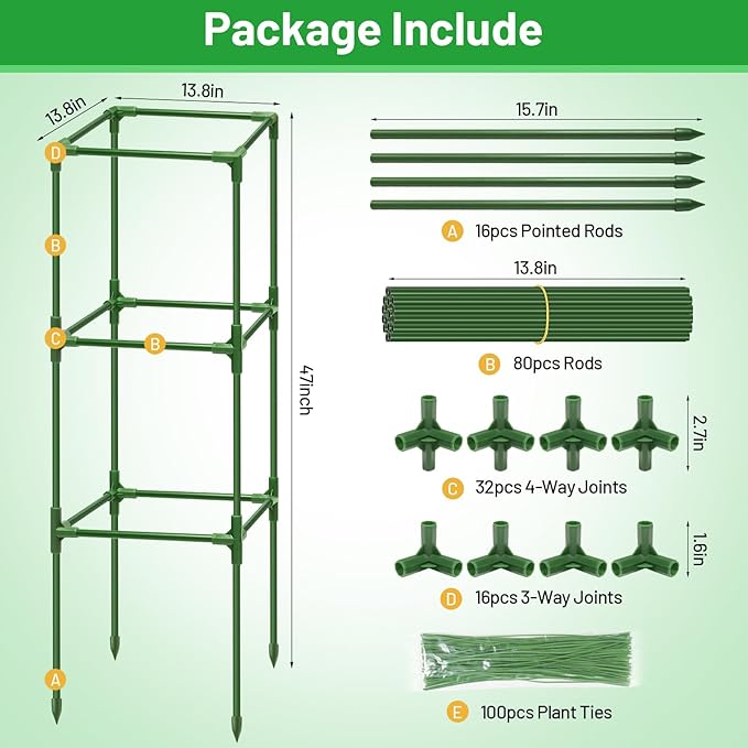 Legigo 4 Pack Square Tomato Cages for Garden- Up to 45 Inch Tomato Trellis Plant Cages Support, Tomato Stakes and Supports Cage for Climbing Vegetables Raised Garden Bed Cucumbers Peppers Flowers